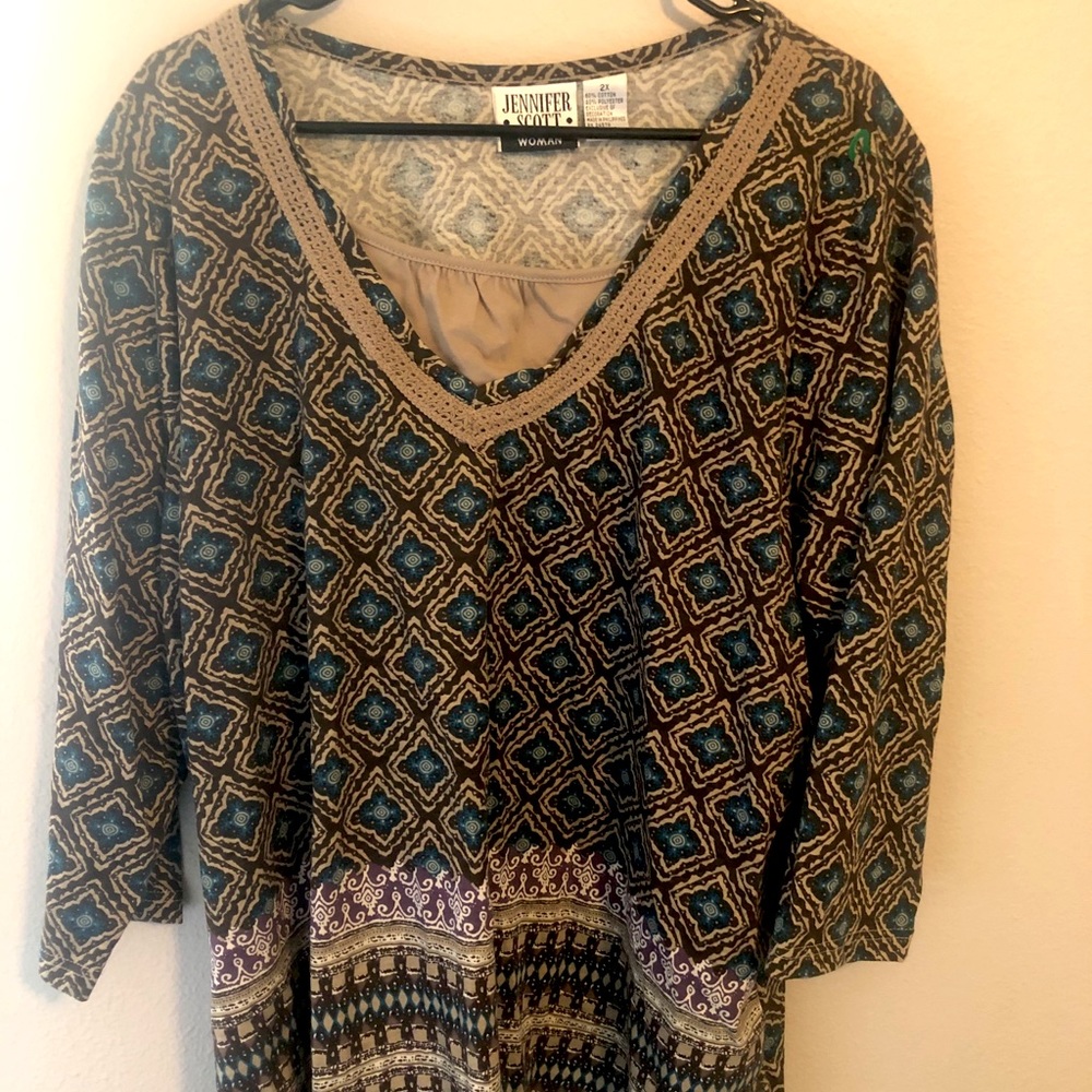 Jennifer Scott Brown BoHo Blouse Size 2x